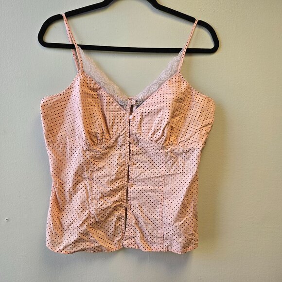 Mixit Y2K Pink Polka Babydoll Y2K Coquette Dot Lace Trim Camisole Large - Picture 1 of 9